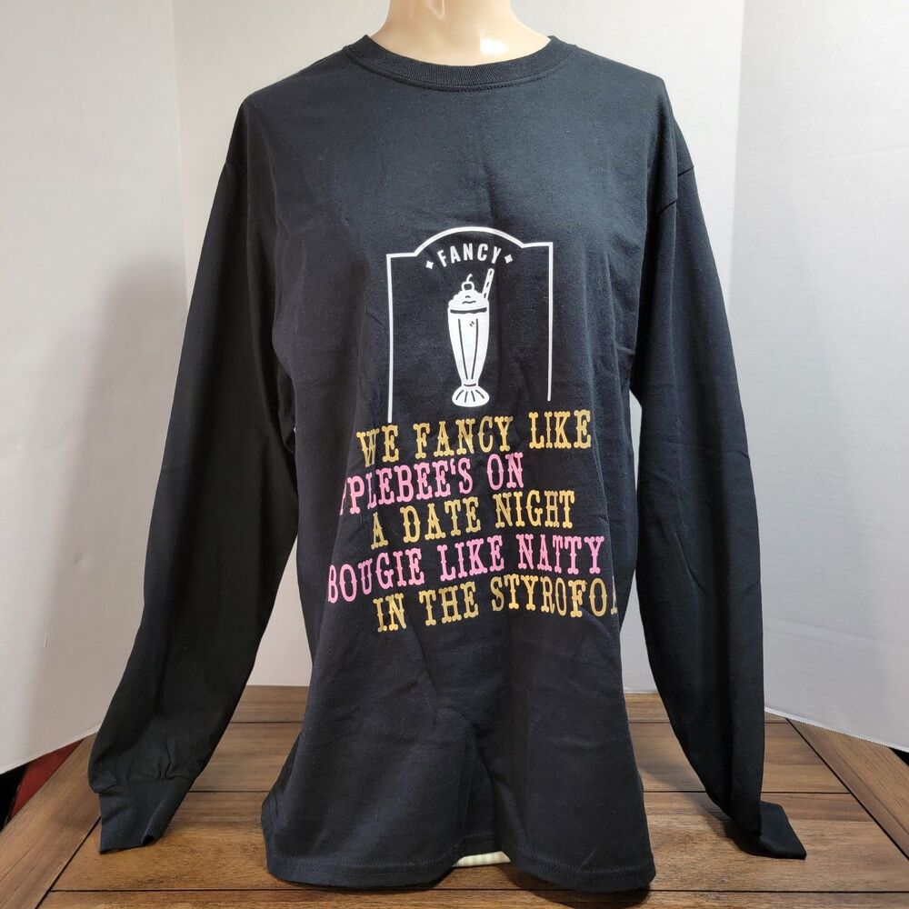 Gildan Fancy Like Lyrics Graphic Tee LS Black - Size Medium